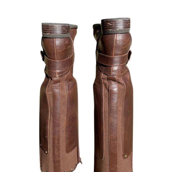G by GUESS Hailee Brown Knee High Leather Riding Boots Low Heel Inside Zip 6.5 - Picture 7 of 7